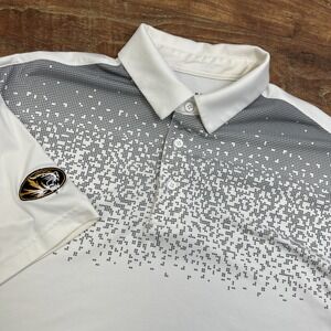 Under Armour Golf Polo Shirt Loose Mizzou Mens HeatGear White Gray Pixel Size XL